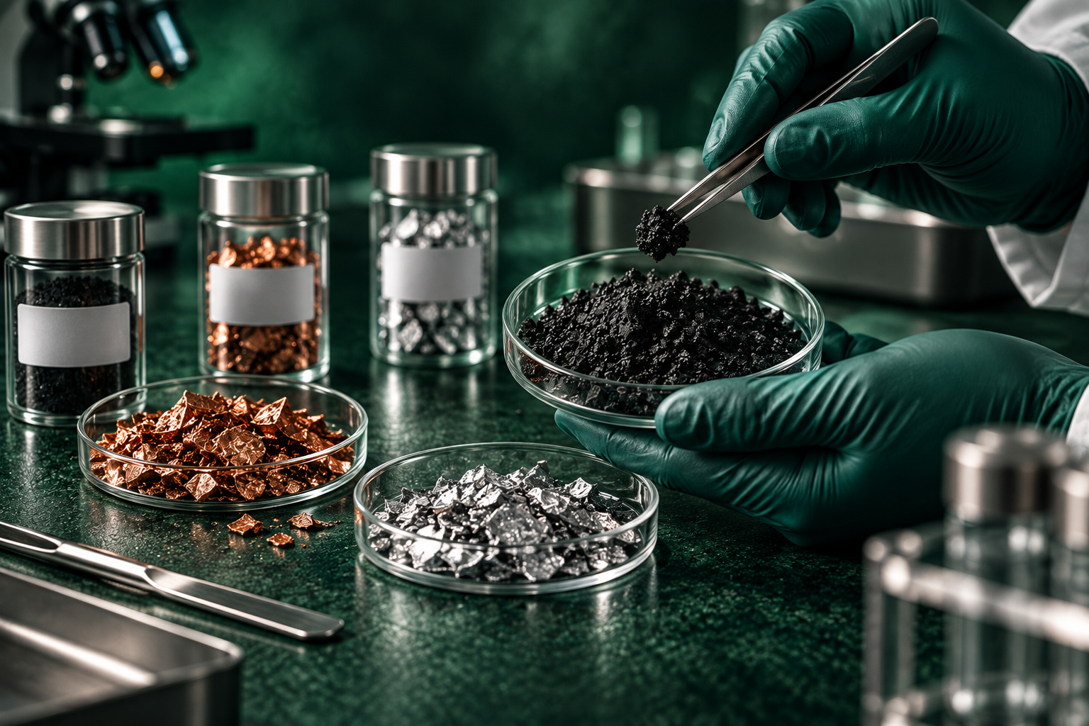 Illustrative controlled examination of black mass, copper and aluminium samples